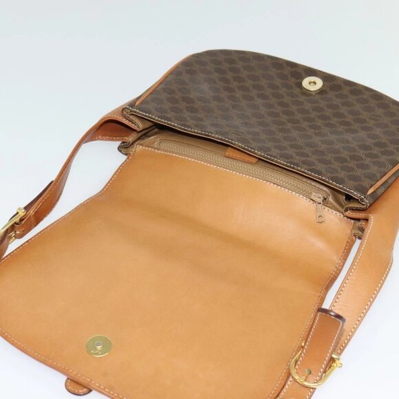 CELINE Macadam Canvas Shoulder Bag PVC Leather Brown Gold Auth 119835 - Picture 10 of 16